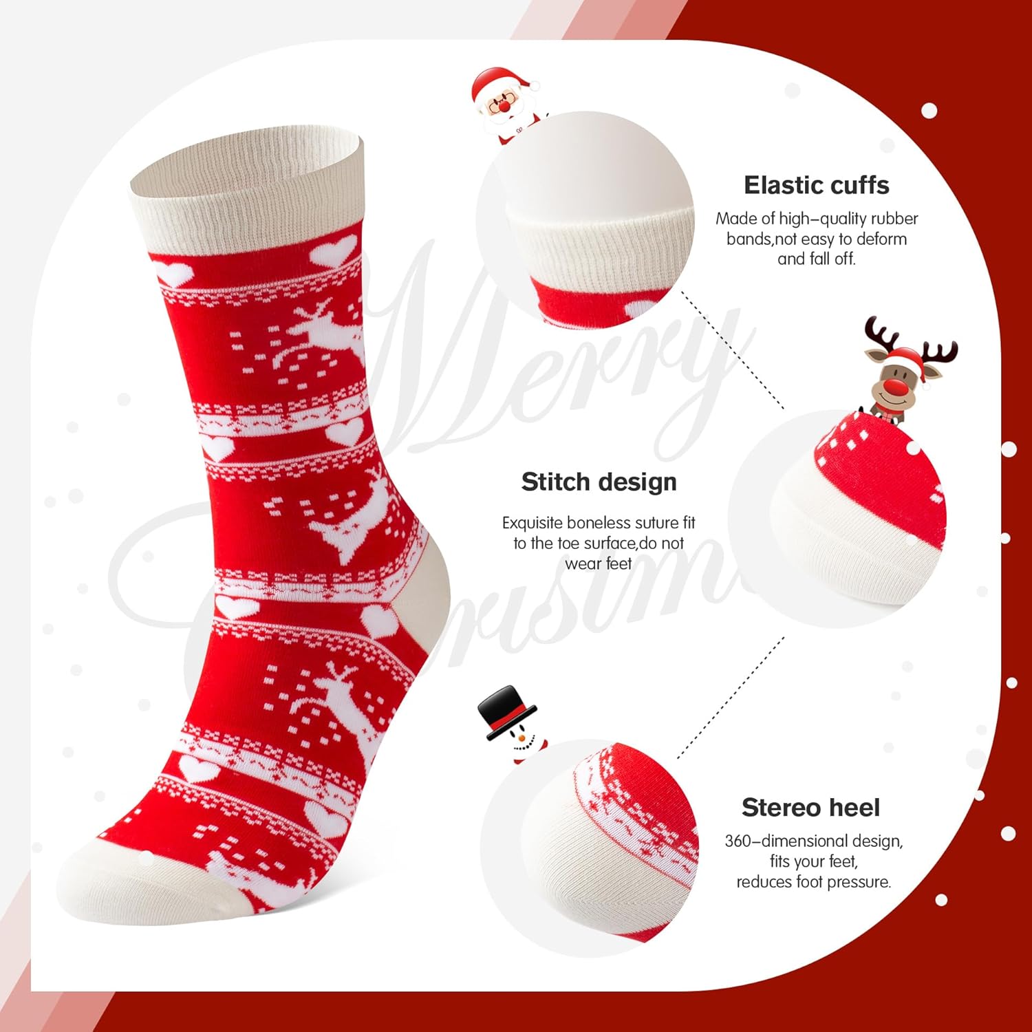 Women Christmas Socks Funny Crew Sock for Female Colorful Novelty Patterned Xmas Socks 6 Pack US 6-11 - Image 5