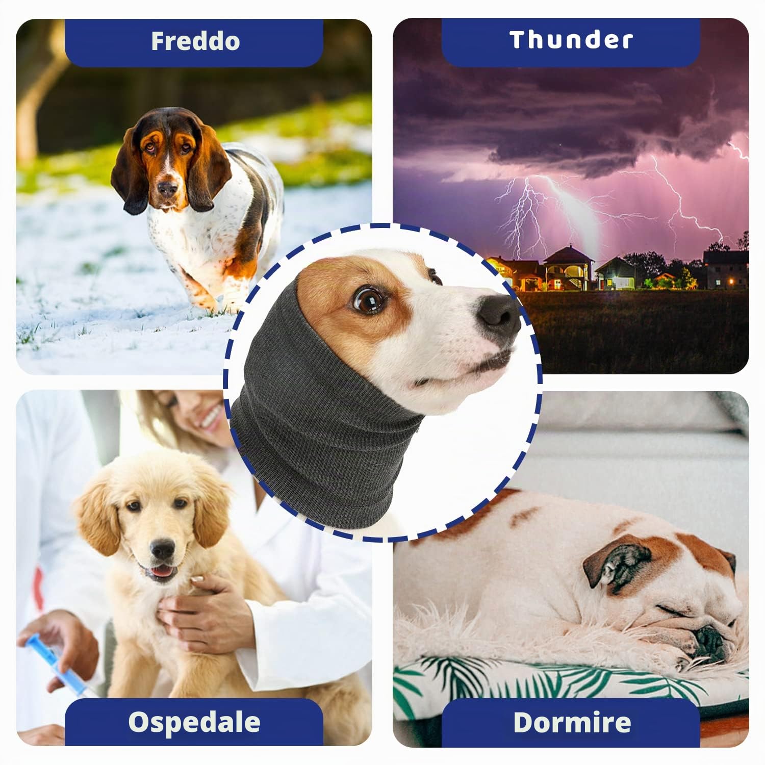 Scudi per orecchie per cani, lenitivo per animali domestici, copertura per la testa comoda e antiansia, riduzione del rumore, lavabile (S, blu, grigio)