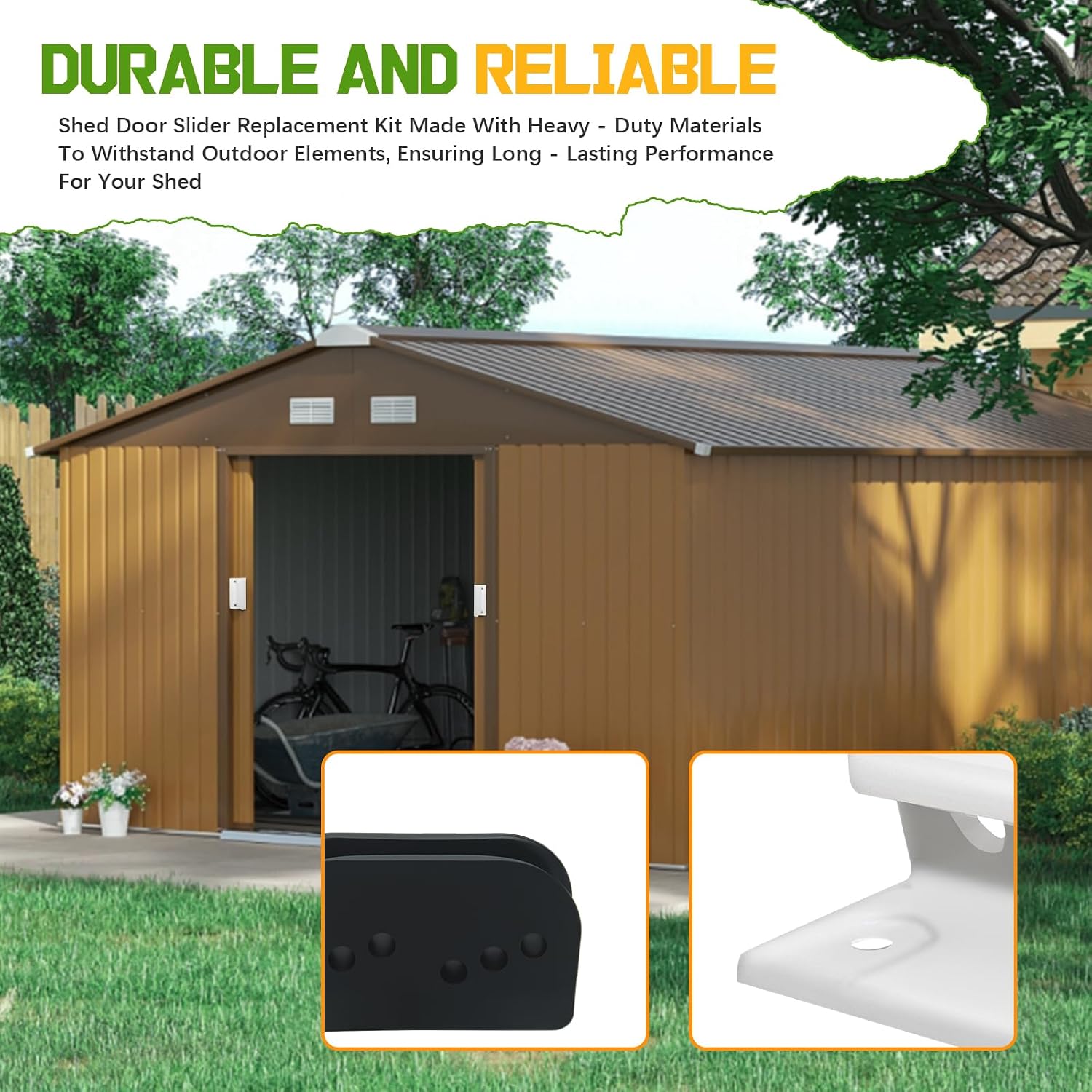 DK100-A Shed Door Tune-Up Kit for Arrow Sliding Shed Doors, Complete Replacement Parts for Metal Shed Door Glides Kit-White