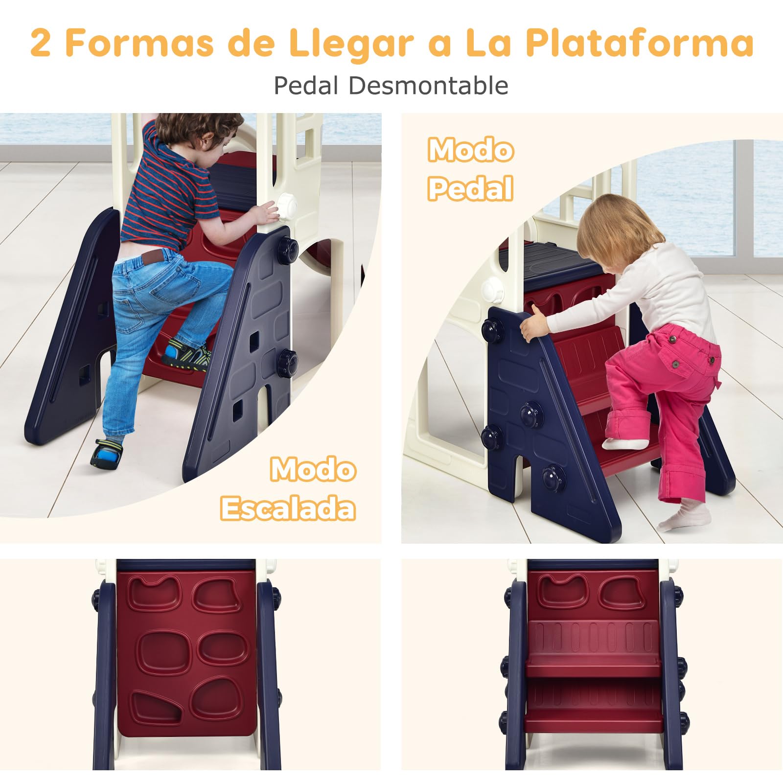 RELAX4LIFE 6 en 1 Tobogán Infantil con Escalador, Canasta de Baloncesto, Lanzamiento del Anillo, Túnel y Telescópico Decorativo, Toboganes Infantiles Exterior de HDPE para Niños 3-8 Años (Azul)