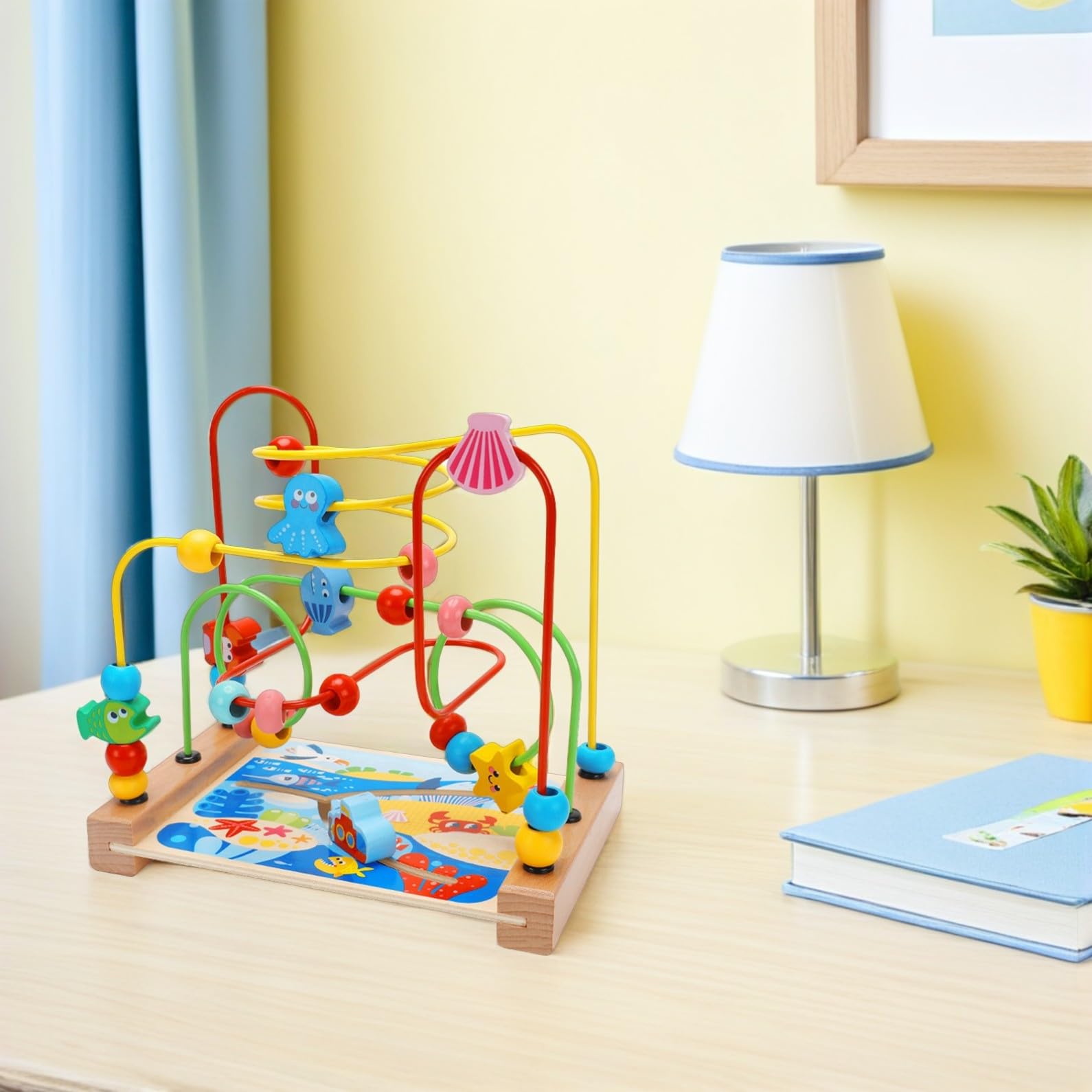 GARVALON Gioco Didattico Labirinto di Perline 1 Pz in Legno per Bambini | Decorazioni Scuola, per Compleanno e Festività, Superficie Liscia senza Bava, Aiuta la Presa