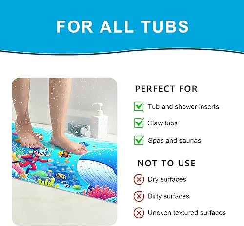 Miniatura 7 de XIYUNTE Tapete de baño para bebé, para niños, 40 x 16 pulgadas, extralargo y antideslizante, de caricaturas, para tina o ducha, con ventosas y