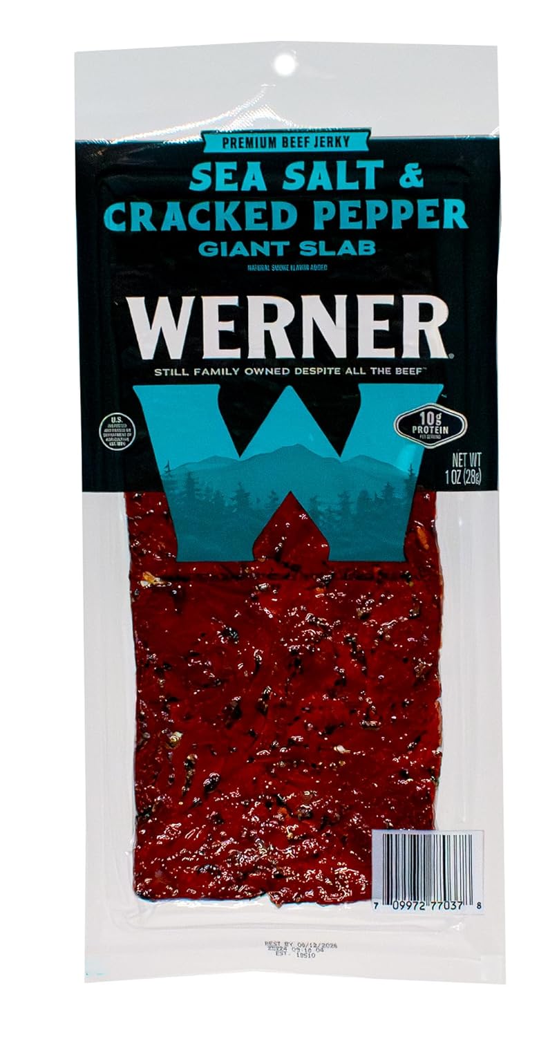 Werner Beef Jerky Slab Pack of 15-1 Ounce, Individually Wrapped Meat Snacks (Sea Salt & Cracked Pepper)