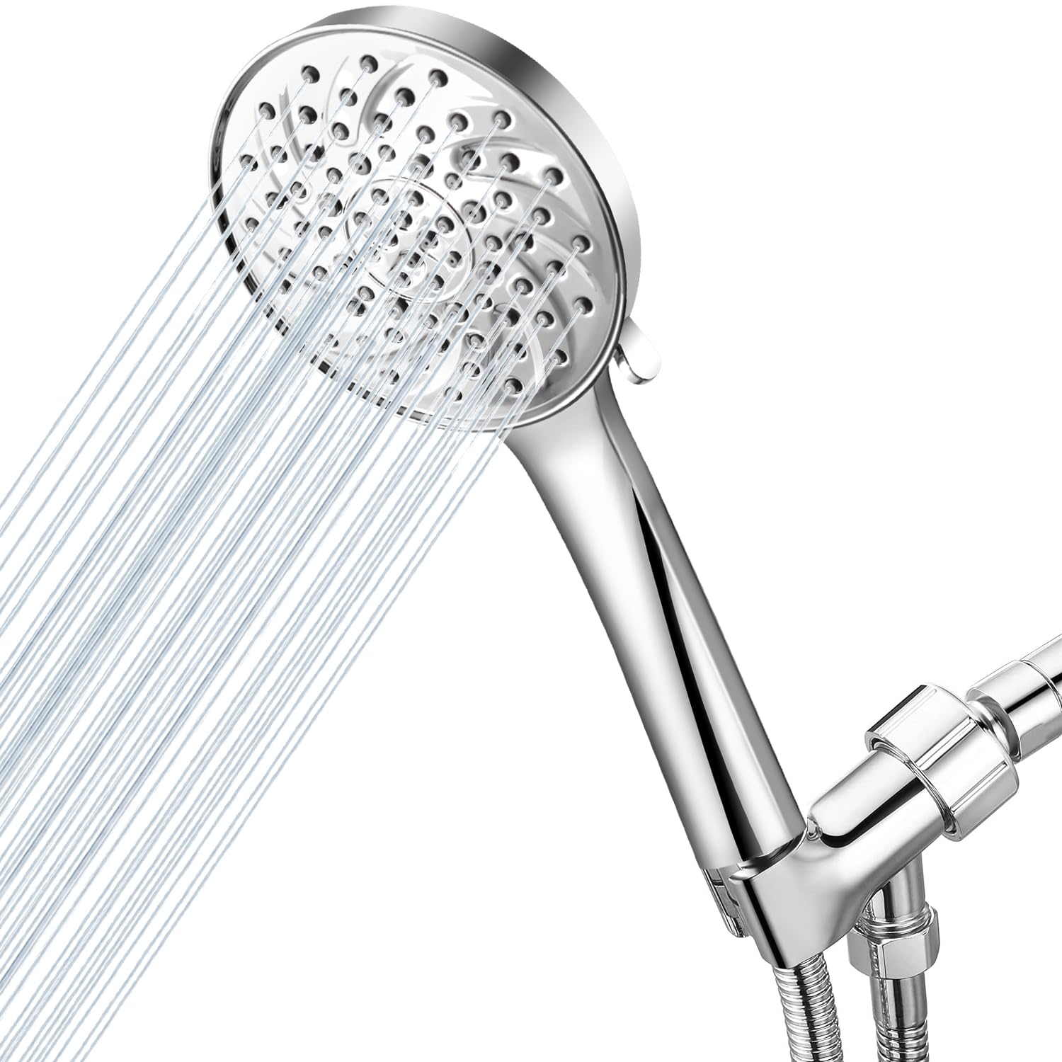 VEHHE High Pressure Shower Head with Handheld, 6 Spray Modes Shower - Enlarged Panel & Anti-Clog Silicone Nozzles - Detachable Shower Head Set with Stainless Steel Hose and Shower Bracket (Chrome)
