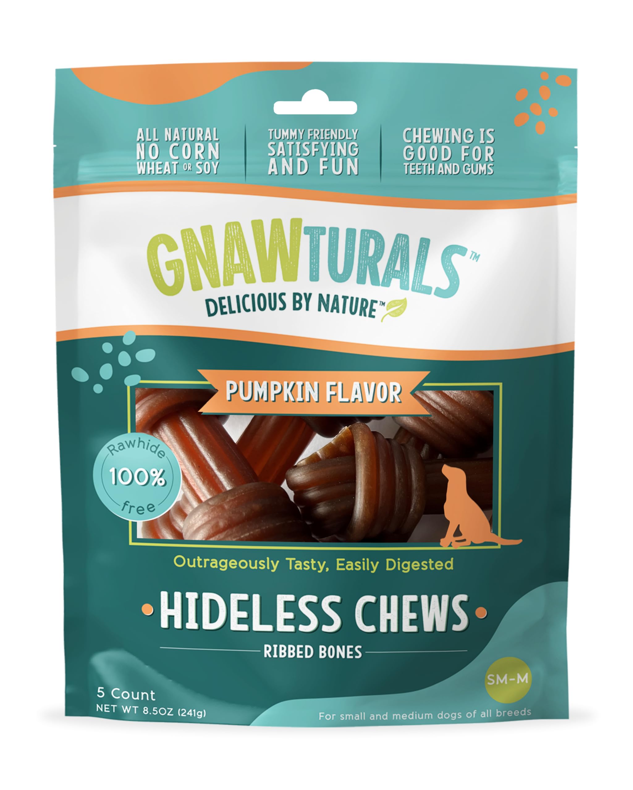 Gnawturals Rawhide Free Dog Chews | Ribbed Bones | for Medium - Large Dogs | Pumpkin, Psyllium Husk and Chicory Root for Easy Digestion and Overall