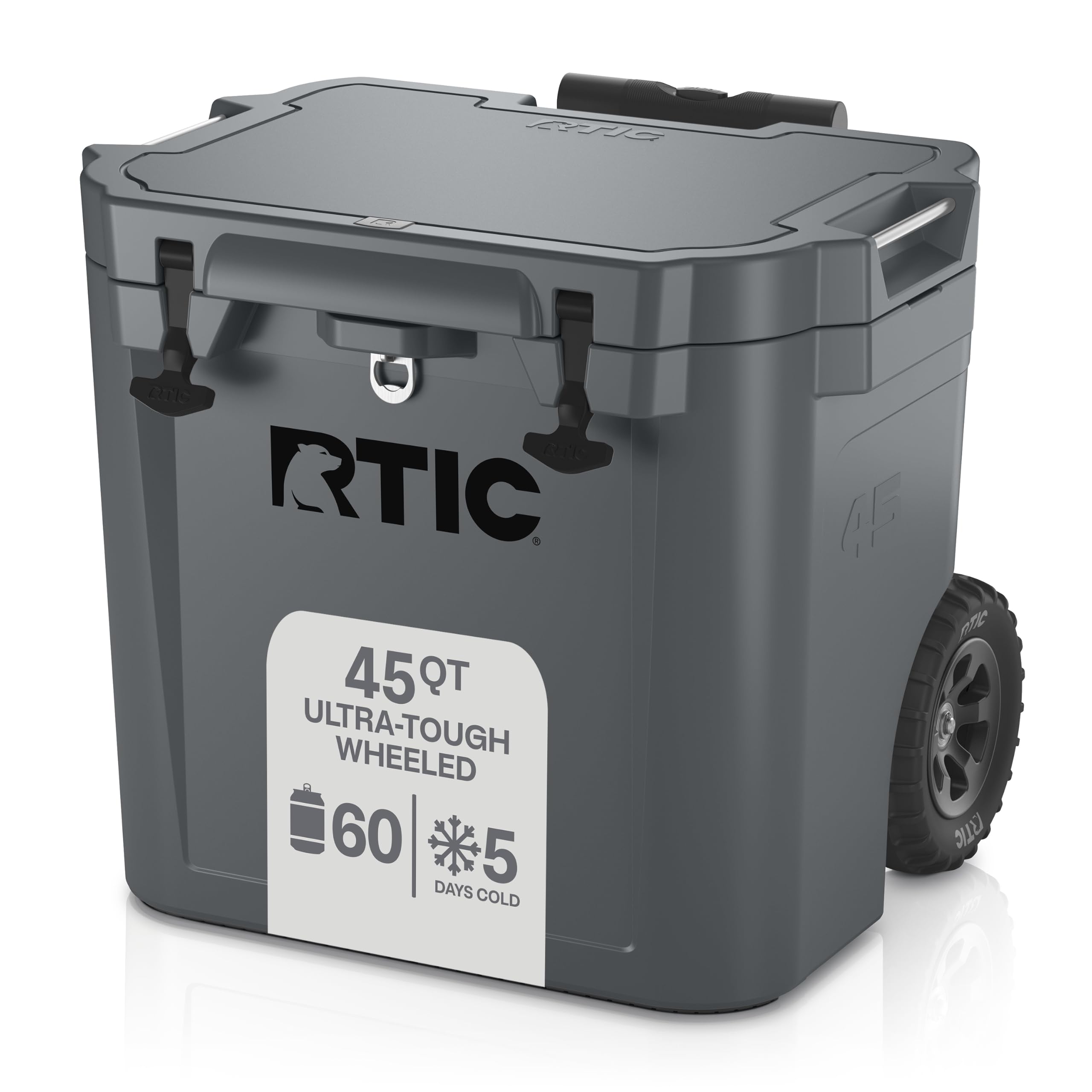 45 QT Wheeled Ultra-Tough Hard Cooler | Portable Ice Chest Box for Beach, Drink, Beverage, Camping, Picnic, Fishing, Boat, Barbecue, Rotomolded Construction