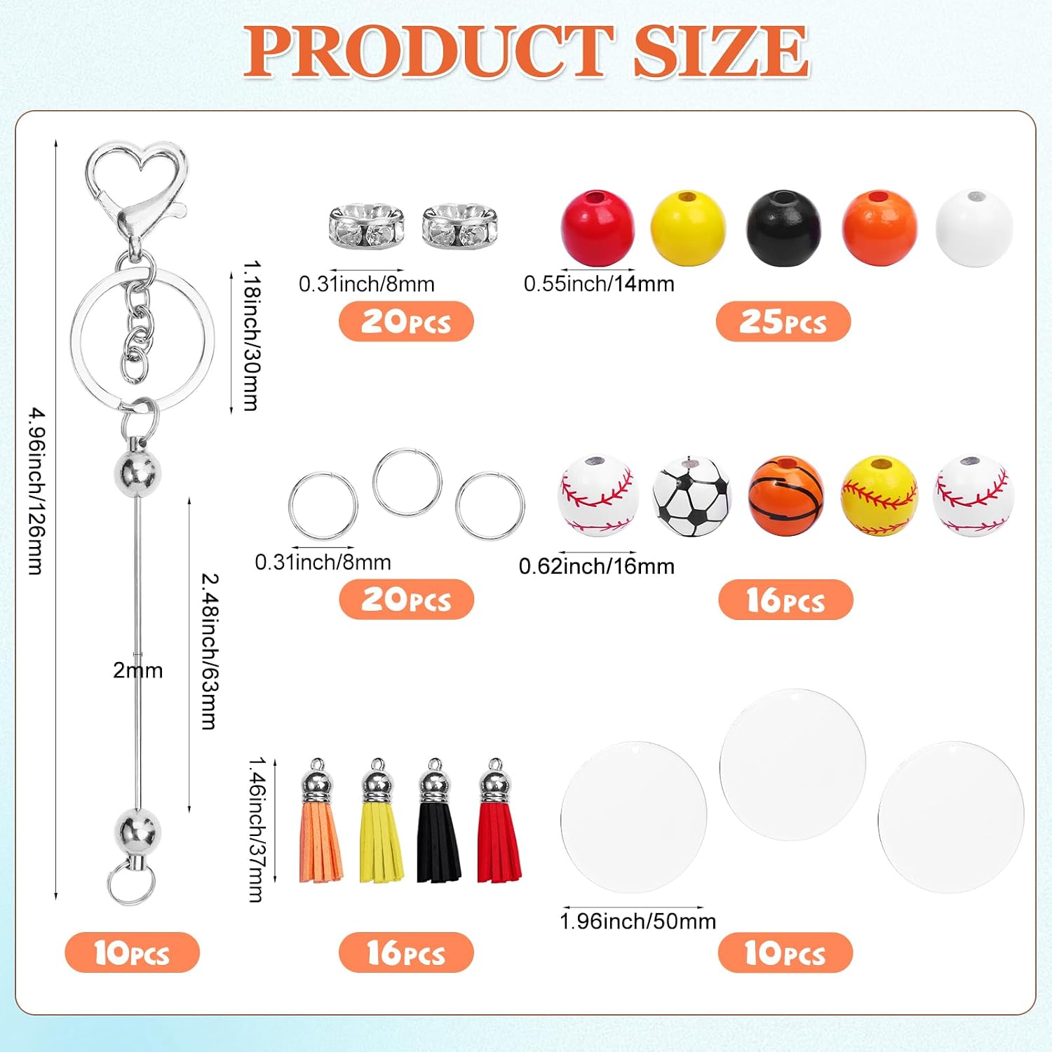10Pcs Beadable Keychain Bars for Making Metal Beaded Jewelry, Gift Pendant DIY Crafts