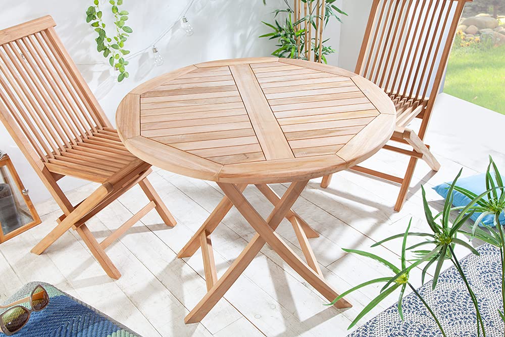Riess Ambiente Massiver Gartentisch Empire Teak 90cm Teakholz rund klappbar Outdoortisch Garten Tisch Balkontisch