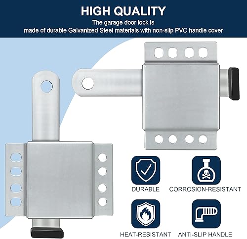 Miniatura 3 de Paquete de 4 cerraduras laterales para puerta de garaje con tornillos autorroscantes, pieza de bloqueo interior de doble lado, acero galvanizado,