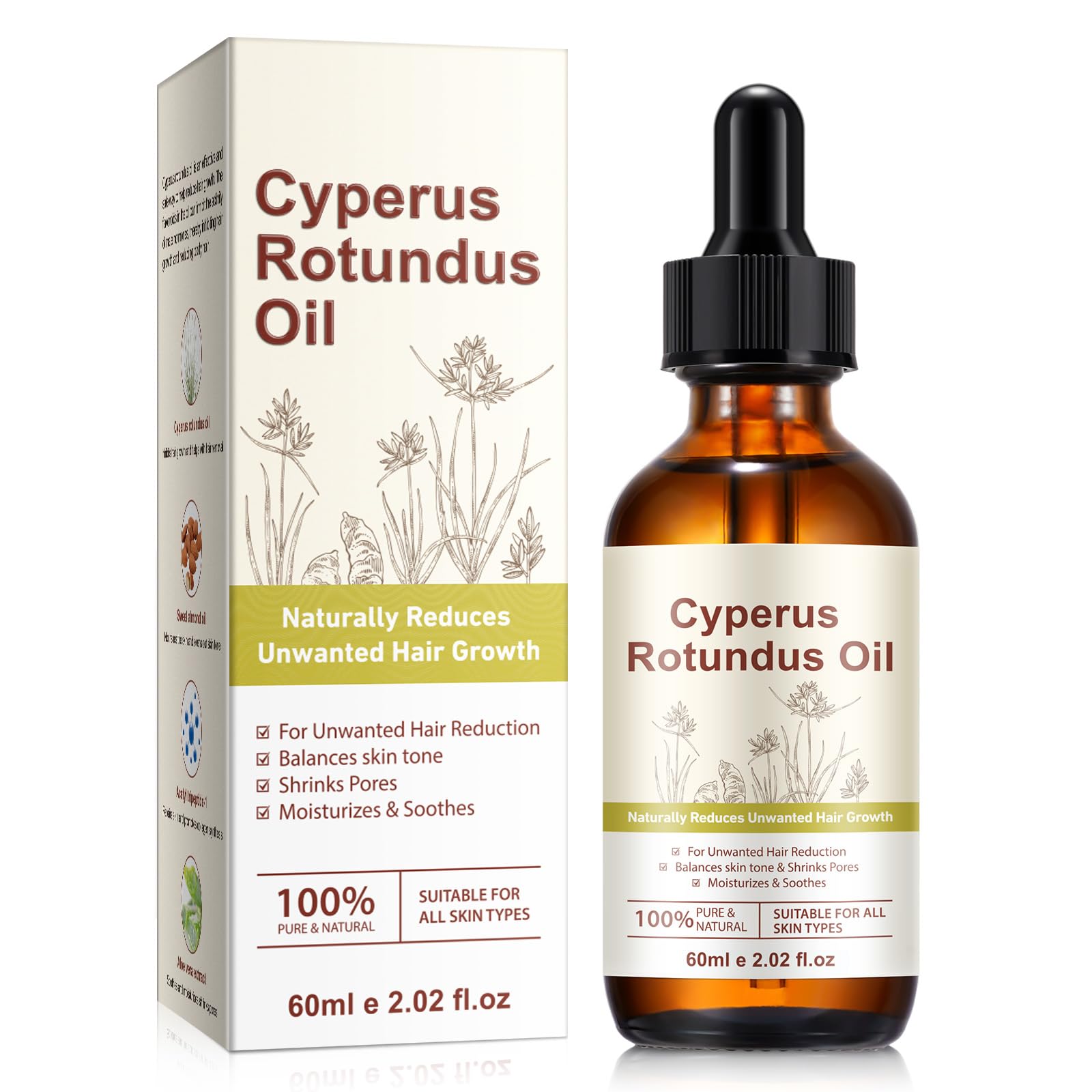 Cyperus Rotundus olejek do usuwania włosów, 60 ml, naturalny środek hamujący porost włosów do twarzy, nóg i strefy bikini, delikatny olejek ziołowy do redukcji włosów dla kobiet i mężczyzn (1)