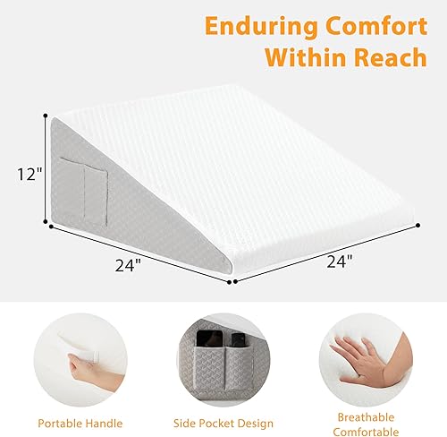 Miniatura 4 de Almohada de cuña para dormir, almohada de cuña de cama de 12 pulgadas para cabecero, cuñas inclinadas triangulares para reflujo ácido, almohadas de