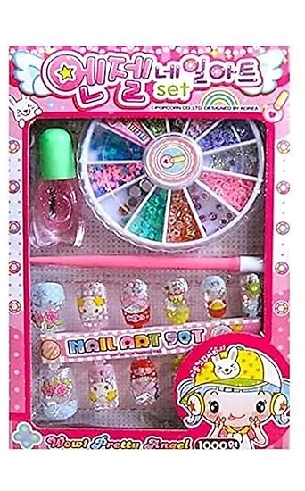 Paaroots Nail Art Kit With 12 Artificial Nails With Tools And Glitters Nail Paints Home Salon Birthday Gift For Girls Little Girls, Kids (Random Cute Nail Designs)