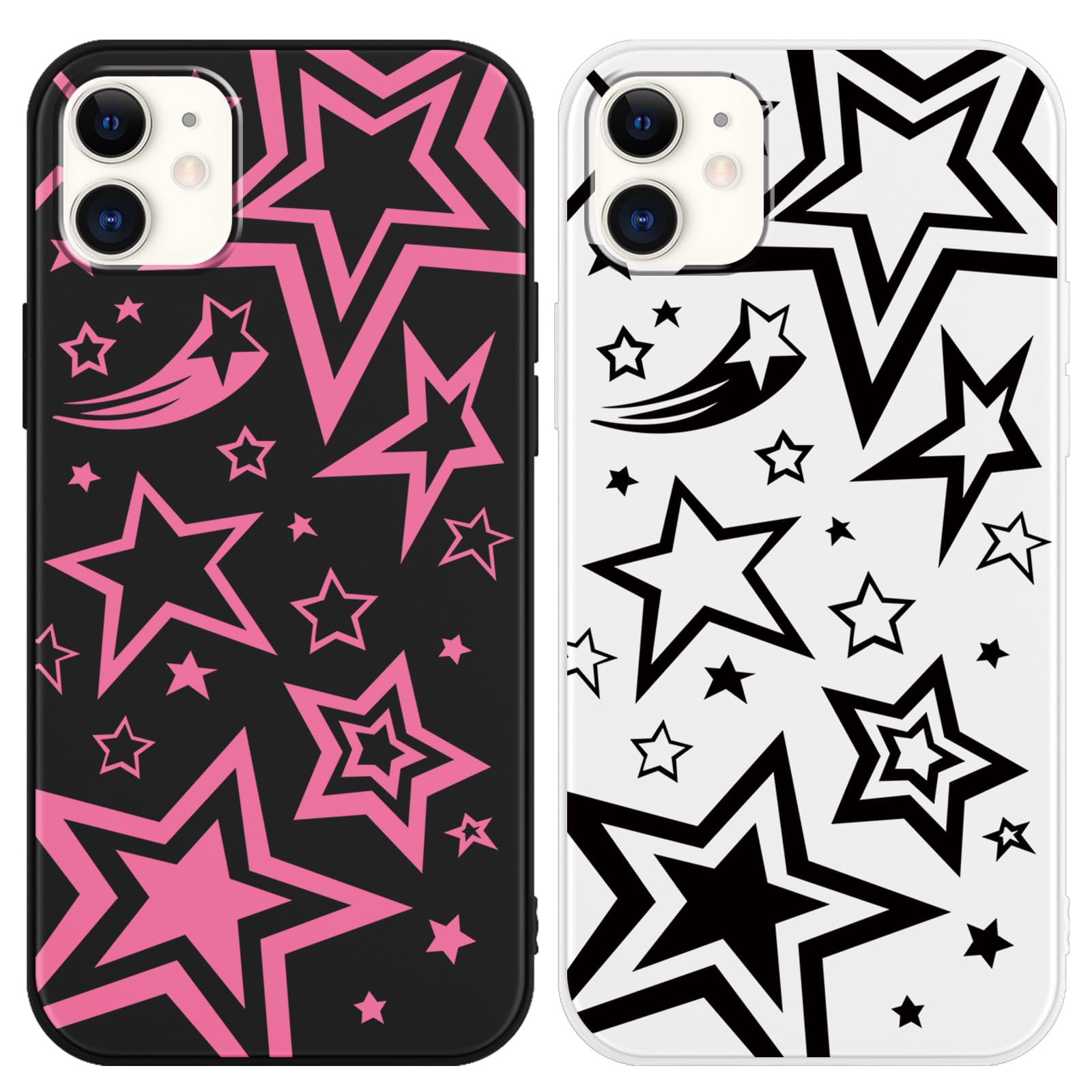 Yomjew 2 Pack Cute Pink Super Star Y2K Phone Case for iPhone 12 / iPhone 12 pro 6.1 inch, Aesthetic Pattern Design Funda Anti-Scratch Soft Slim