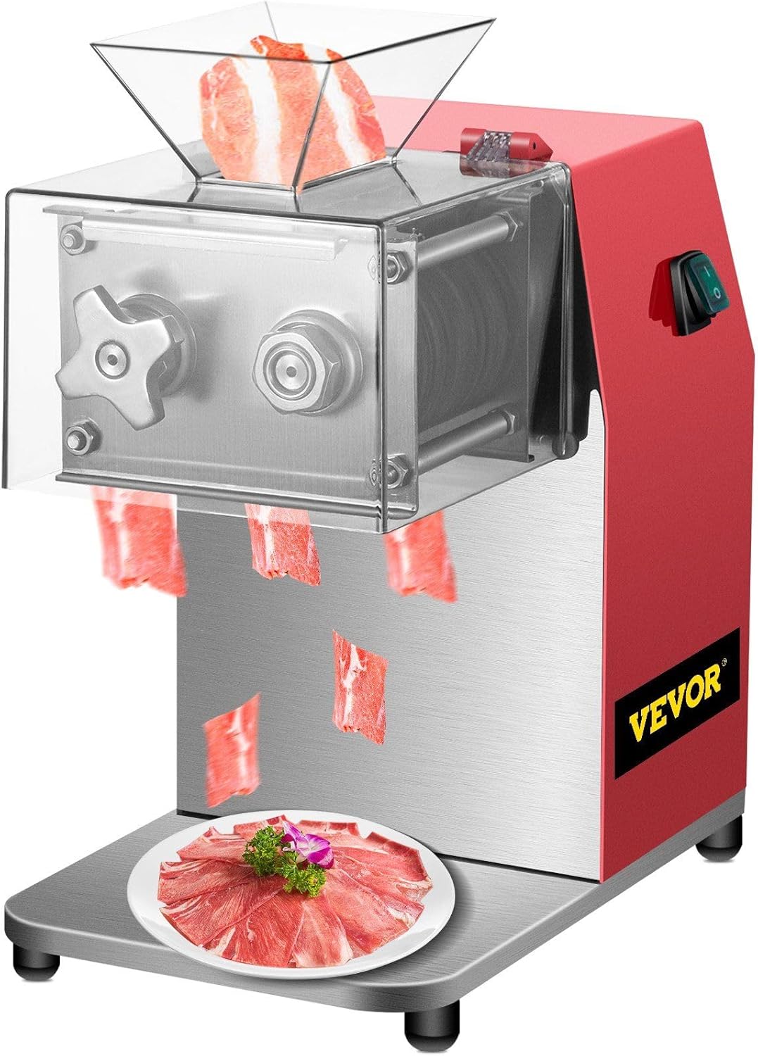 Commercial Meat Cutting Machine, 551 Lbs/H 850W Meat Shredding Machine, 3.5mm Blade Electric Meat Cutter, Stainless Steel Restaurant Food Cutter, for Kitchen Supermarket Lamb Beef Chicken, Red