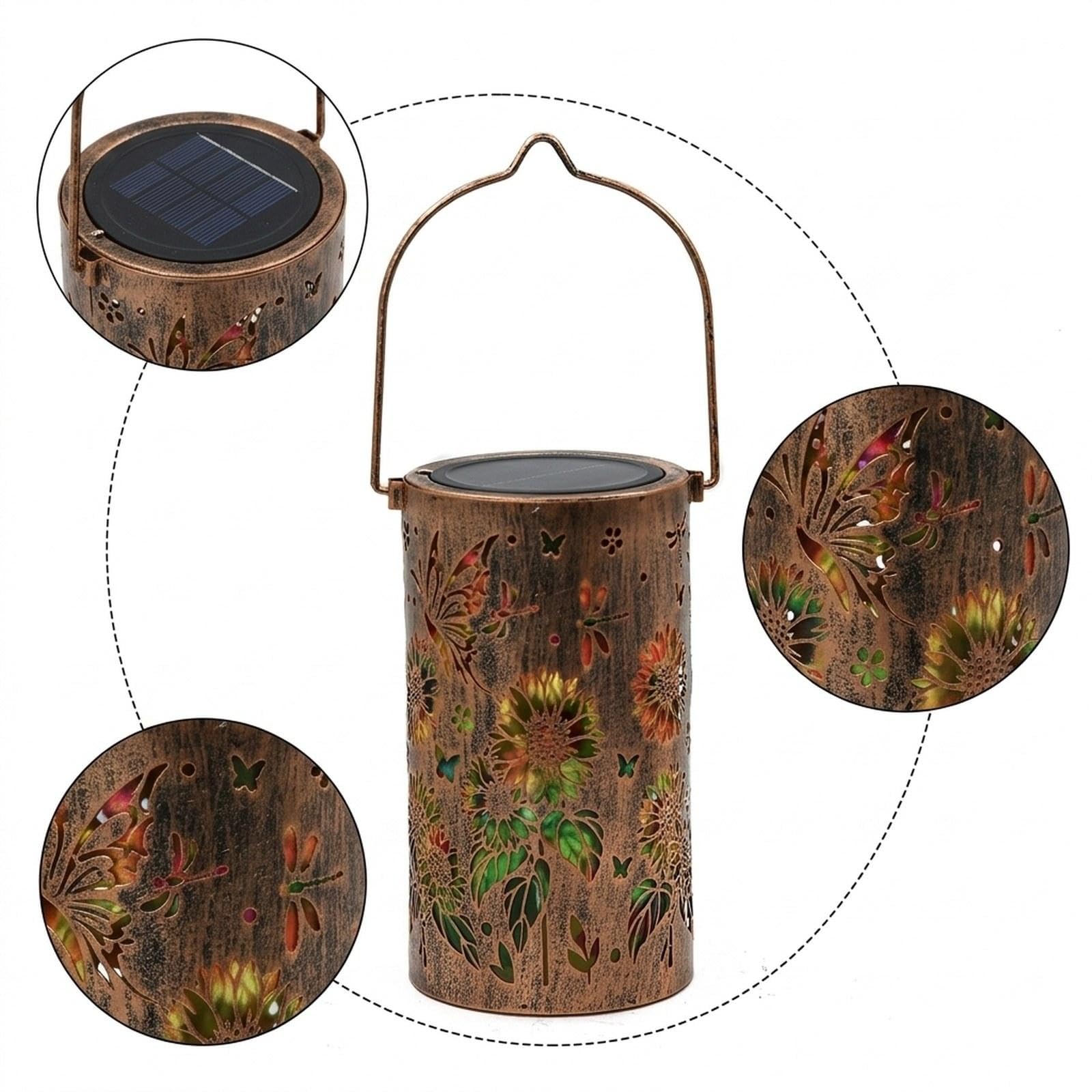 Fenteer Linterna Solar Exterior con luz proyección LED, Resistente al Agua, Hierro, Colgante, Luces solares, decoración jardín para Patio, Porche, Mariposa Girasol