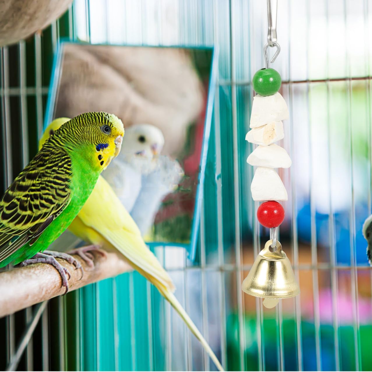 Parrot Cage Bite Toy Hook, Wooden Beads String, 2pcs Cuttlebone image 4