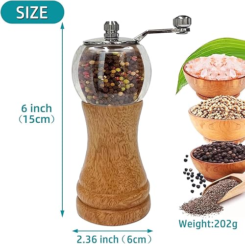 Miniatura 2 de Juego de molinillo de pimienta, molinillo manual, estilo clásico de batido de mano, 1 pieza de 6 pulgadas, material EP acrílico, cuchillas de