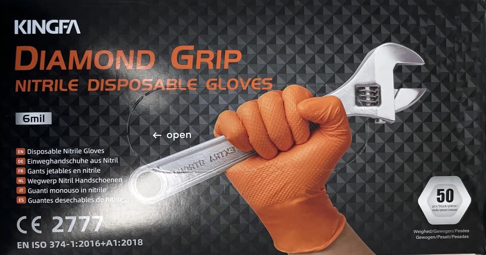 KINGFA DIAMOND GRIP bardzo mocne rękawiczki nitrylowe, o wysokiej wytrzymałości, teksturowane, jednorazowe rękawiczki do samochodu, przemysłu i laboratorium, odporne na olej i chemikalia, 50 szt