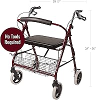 Vista 8 de DMI Andador ligero con asiento y respaldo acolchado, FSA HSA, altura ajustable de 32 a 36 pulgadas con frenos de mano con cierre de bucle, soporta