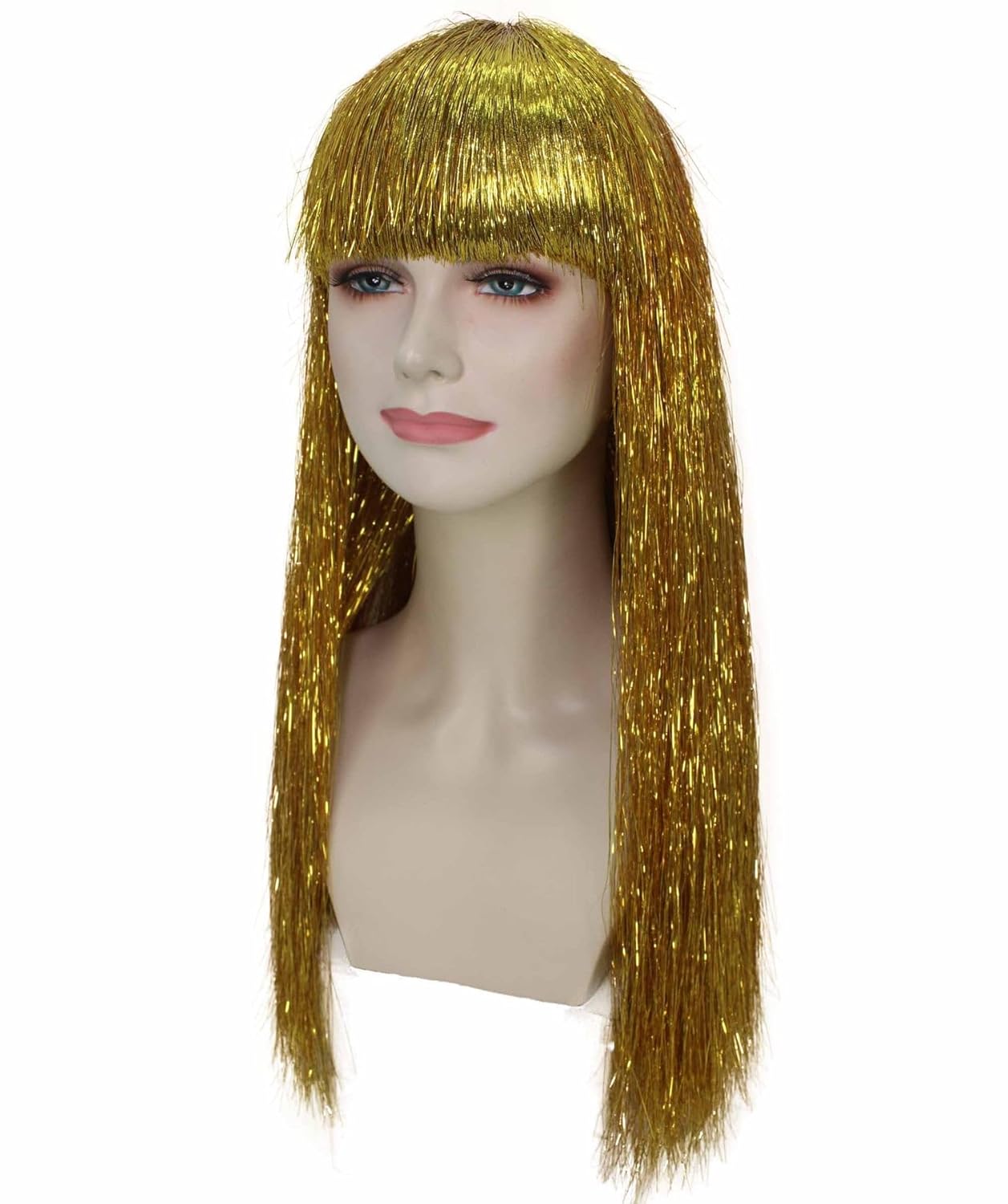 Long Tinsel Wig for Women Glamorous Party & Cosplay Accessory | 23 Inch Comfortable Capless Cap Design Flame-retardant Synthetic Fiber - Gold
