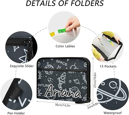 Miniatura 3 de Custom Space Rockets Expanding File Folders 13 Pockets Accordion File Folder with Labels Personalized Document File Folder Customized Tax for Home