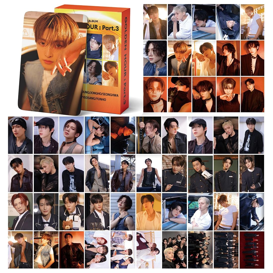 DEFGNOP Kpop Ateez Merch, Ateez Photocards, Pack of 55 Lomo Card, Gold Hour Album Photocards Set, Birthday Gift for Fans Teenagers (B)