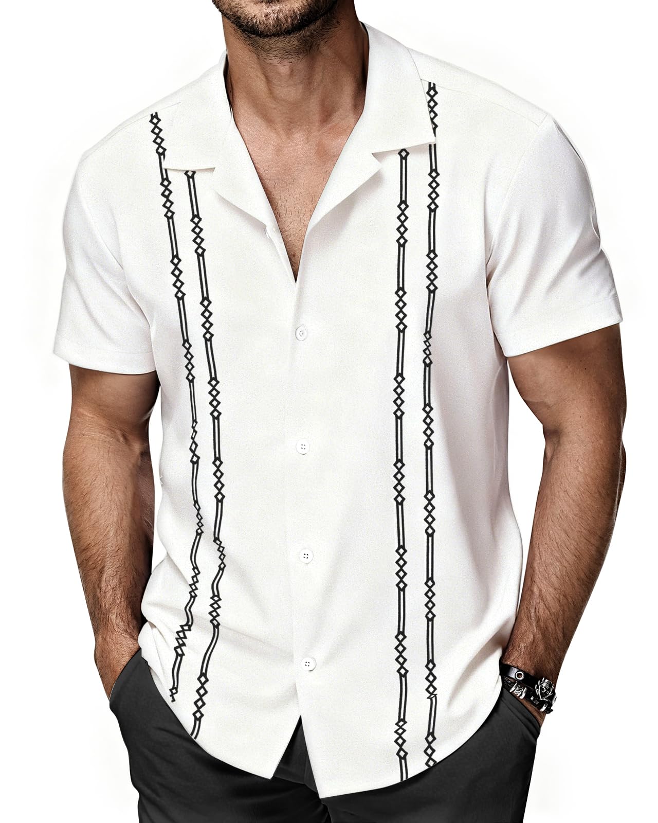 HMIYA Hemden Herren Kurzarm Sommerhemd Herren Guayabera Kurzarmhemd Button Down