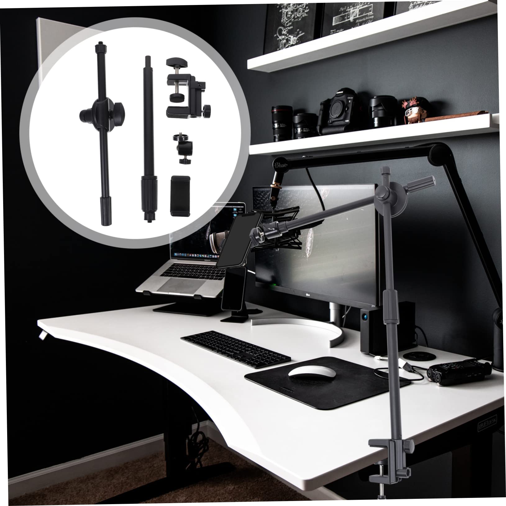 Artibetter Supporto Telefono Regolabile da Tavolo Braccio Articolato 360°, Base in Abs e Metallo, Porta Cellulare Nero per Scrivania e Utilizzo Hands-free
