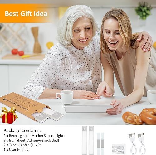 Miniatura 7 de 30 luces LED con sensor de movimiento para debajo del gabinete, luces magnéticas recargables debajo del armario, barra de luz nocturna inalámbrica