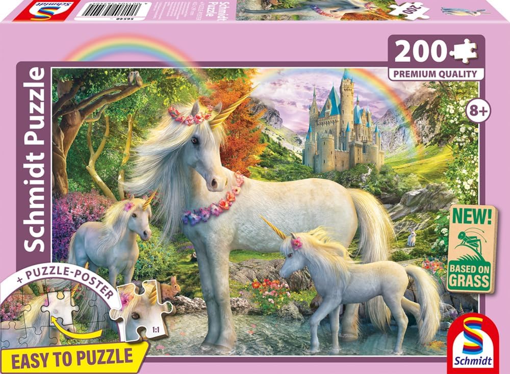Schmidt Spiele 56540 Unicorn Mare with Two Foals, 200 Pieces, Children's Puzzle Made of Grass Cardboard, Multi-Coloured