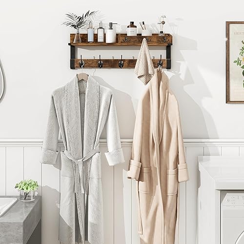 Miniatura 6 de Homode Perchero con estante, estante de pared con ganchos, 26 pulgadas de largo para colgar abrigos, soporte de pared con llave y correo, estante de