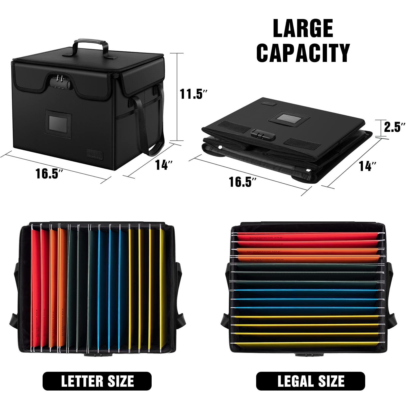 File Box with Lock, AMBOR Fireproof Document Box with 5 Tabs & Inserts