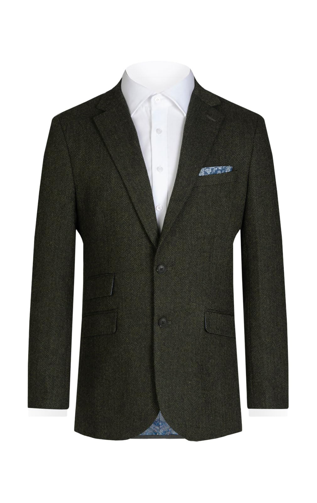 Dobell Mens Green Tweed Jacket Regular Fit Wool Blend Herringbone Detail-42R