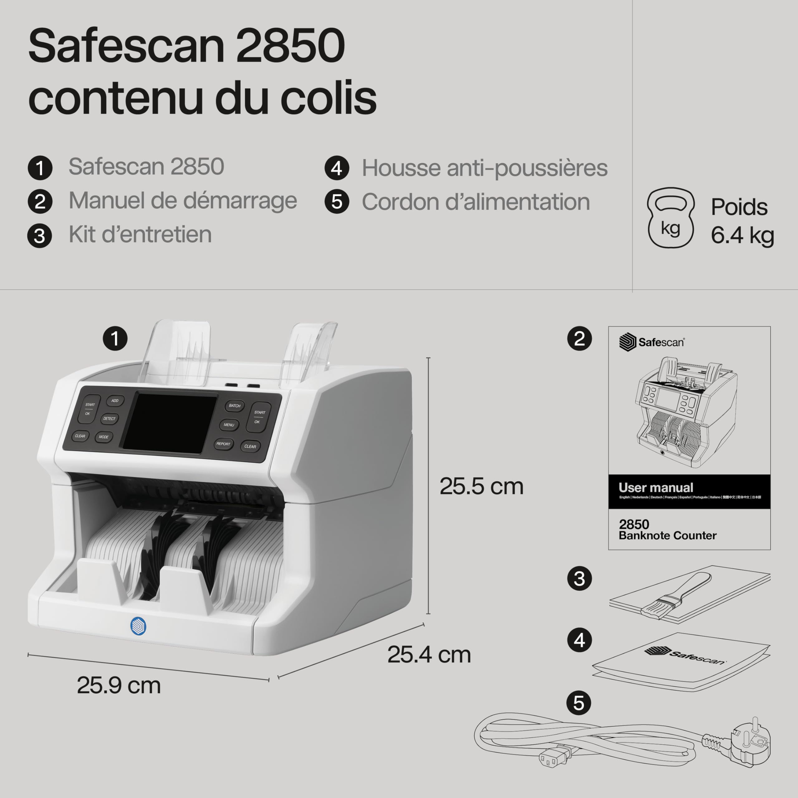 Safescan 2850 compteuse de billets qui compte les billets triés - Compteur de billets avec détection de faux billets sur 3 points - Machine à compter les billets triés de toutes les devises