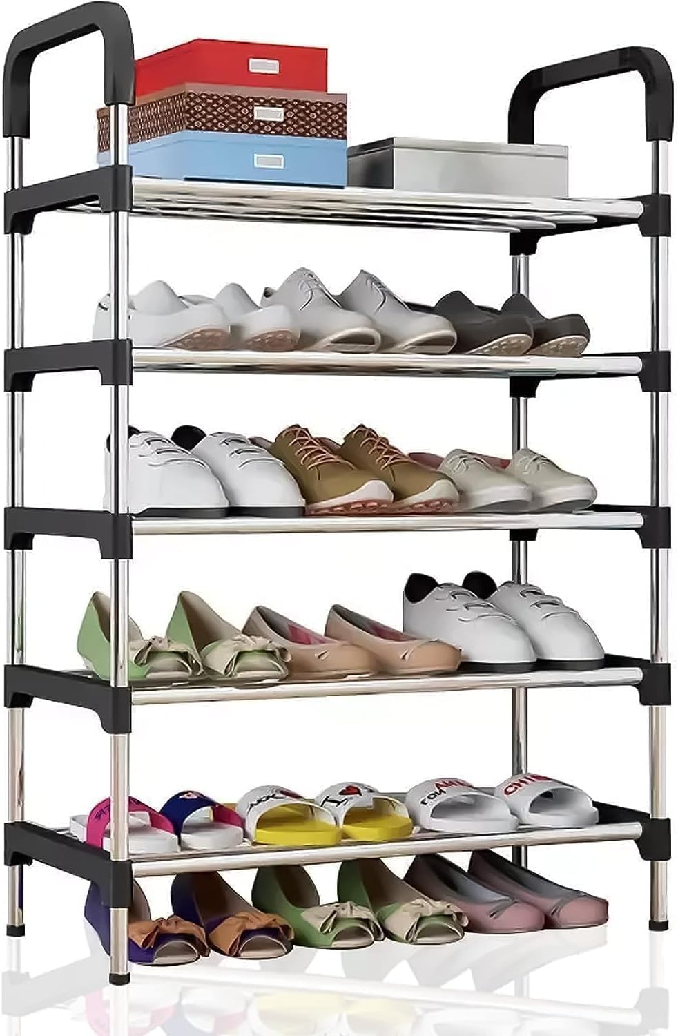Smilee 5 tier Metal Freestanding Shoe Rack-Portable cabinet-Shoe Storage Organizer for Entryway, Cloakroom and Living Room, Black