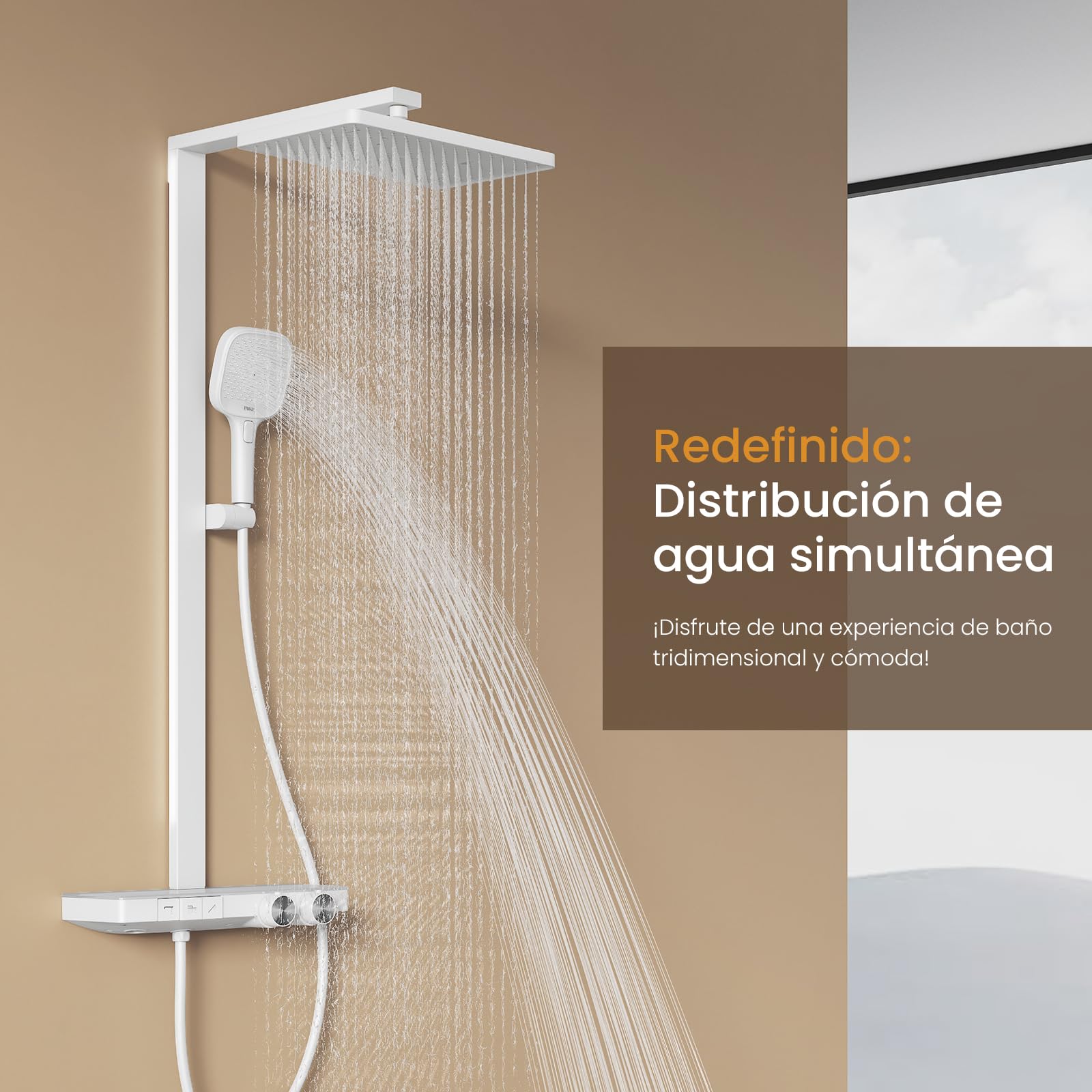 EMKE Columna de Ducha Termostática, Blanco Mate, Caudal Ajustable