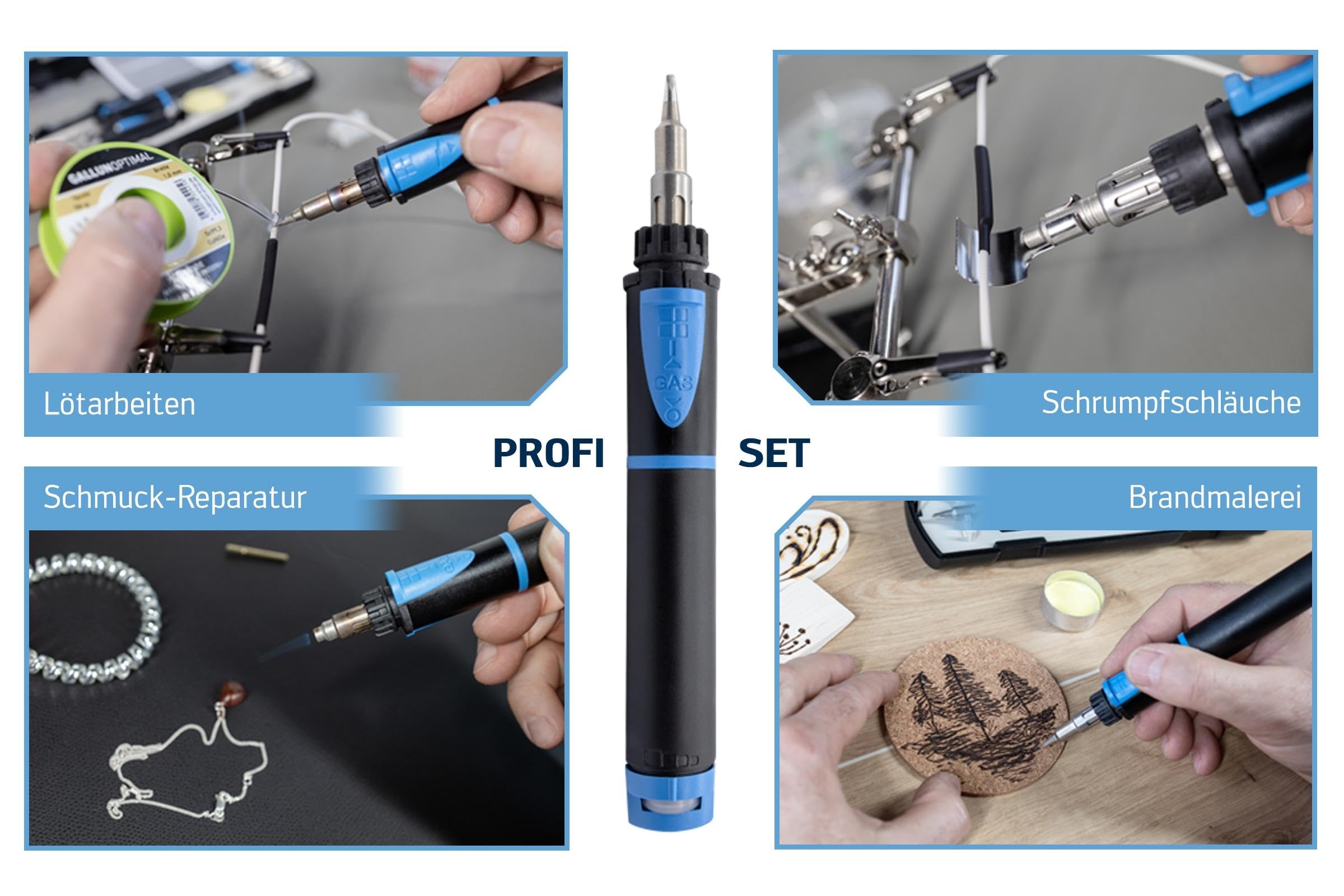 ERSA Independent 130 PROFI-Set Gaslötkolben 130W Temperatur bis 580 °C inkl. 4 Lötspitzen 2 Düsen 1300 °C Glühmesser Transportbox Ablagebügel - mobile Lötkolben Power