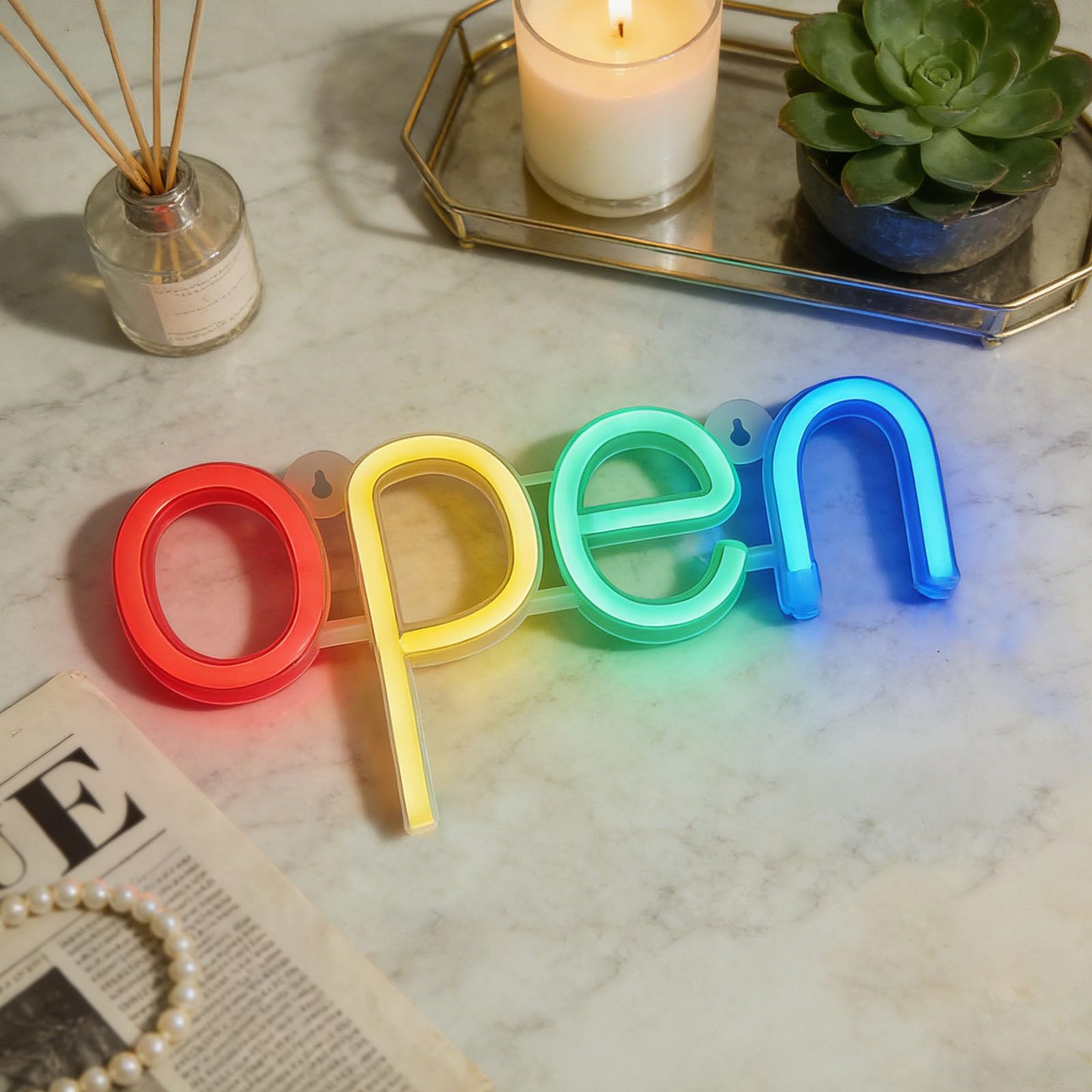 OPEN Neon LED Light USB or Battery Dual Power Commercial OPEN Art Sign Suitable for Coffee Shops Hotels Offices Bars Commercial Wall Art Sign (4.5V 5.71 * 11.3 IN)