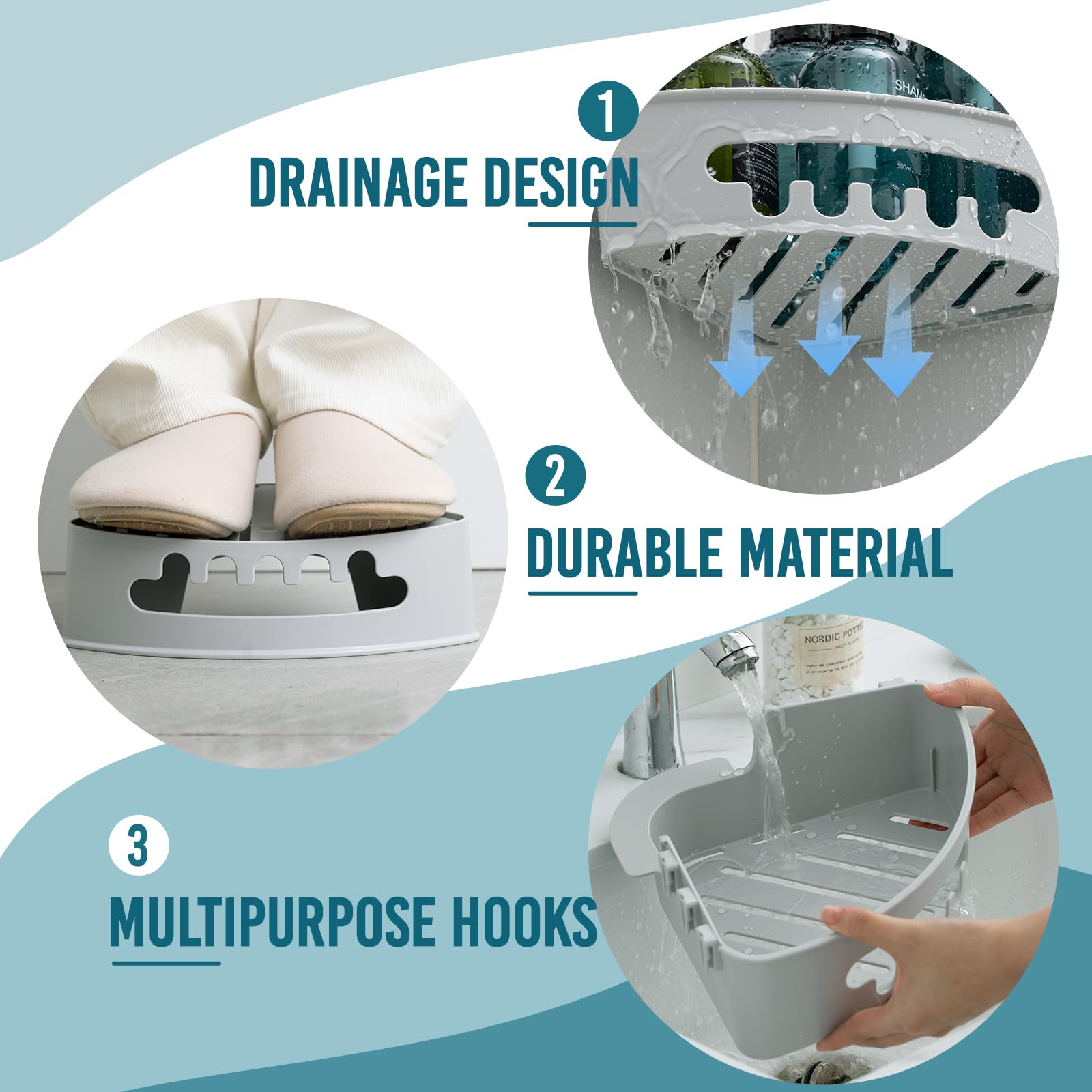 TAILI Shower Corner Shelves Corner Shower Caddy Suction Bathroom Shelf Small Bathroom Storage Triangle Shelf for Shampoo Conditioner Plastic Kitchen Accessories for Kitchen Drill-Free - Image 4