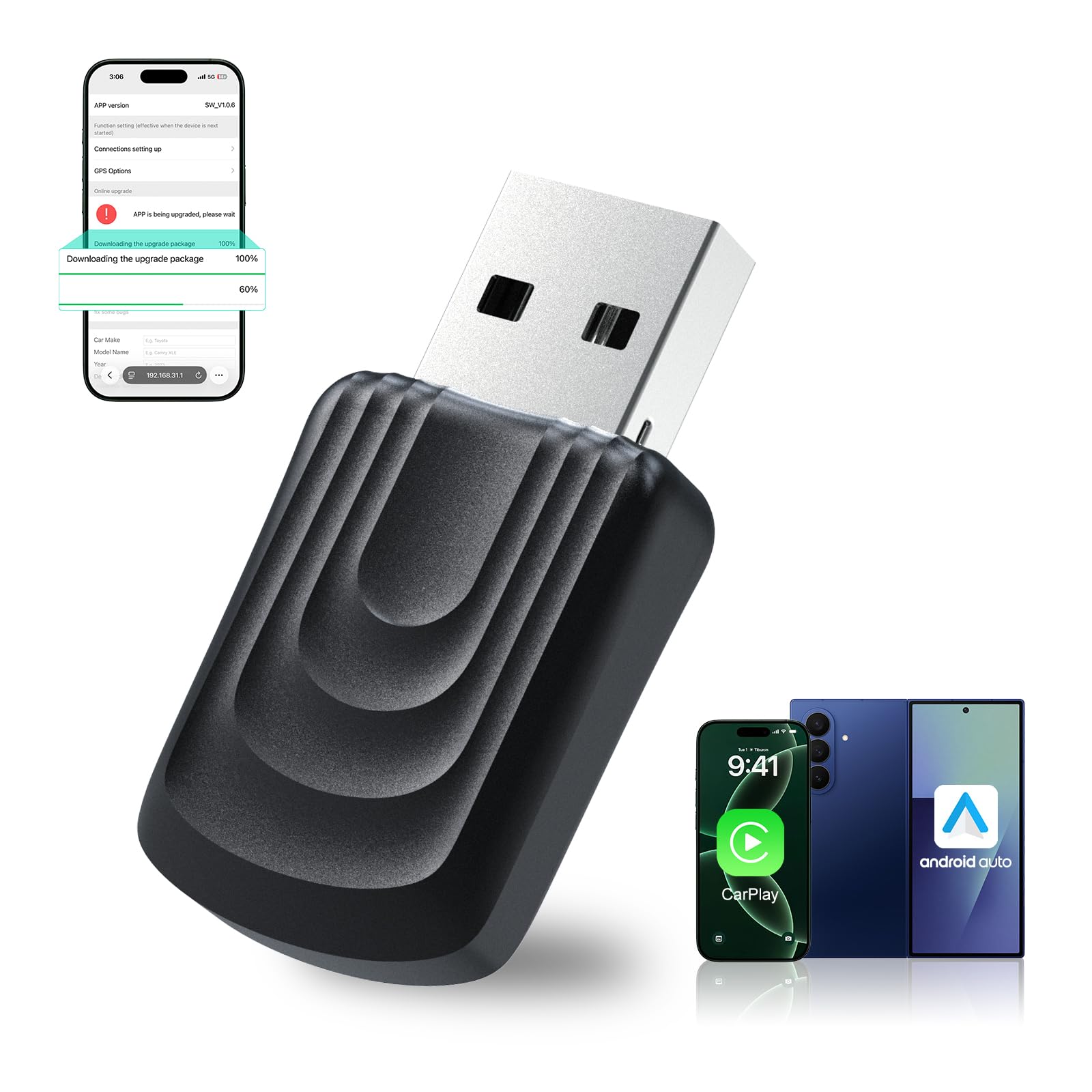 AACPLAY Mini 2 in 1 Wireless Carplay Adapter Wireless Android Auto Adapter for Apple iPhone Samsung or Other