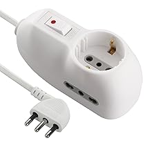 Electraline 62033 Multipresa 3 posti 1 schuko + 2 bivalenti 10, 16A-cavo 3 m, Spina Piccola 10A, Bianco, 3m