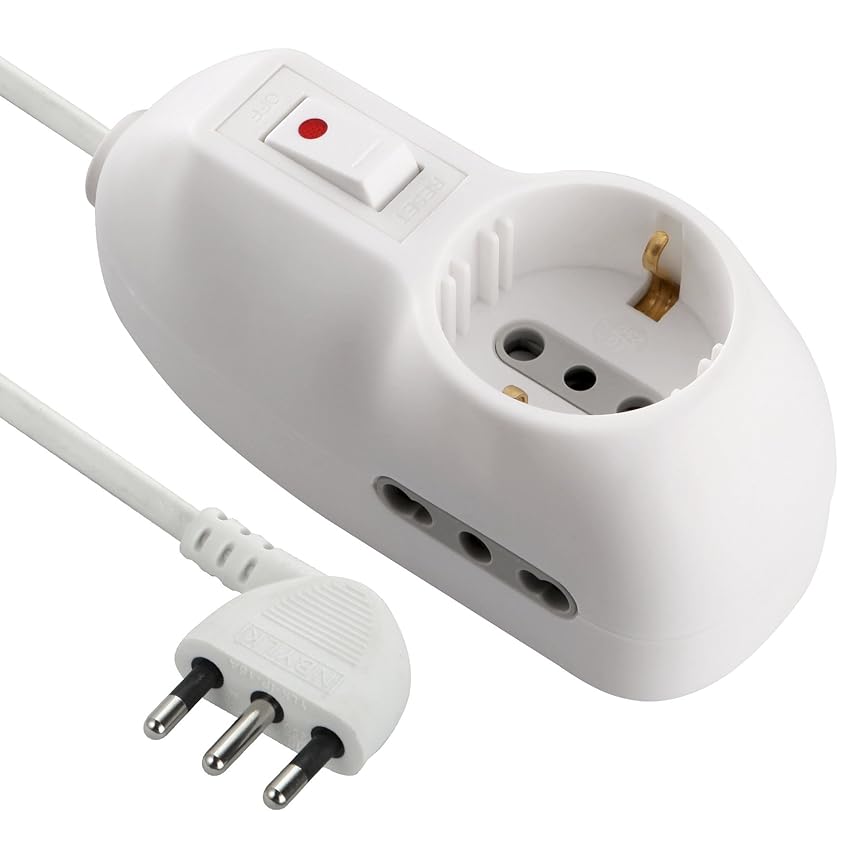 Immagine del prodotto Electraline 62033 Multipresa 3 posti 1 schuko + 2 bivalenti 10/16A-cavo 3 m, Spina Piccola 10A, Bianco, 3m