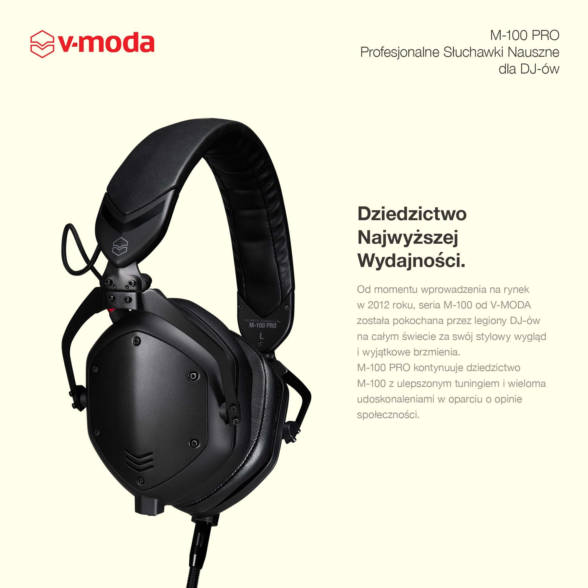 V-MODA M-100 PRO | Profesjonalne Słuchawki Nauszne dla DJ-ów | Stworzone dla Profesjonalnych DJ-ów i Muzyki Opartej na Rytmie | Doskonała Izolacja Dźwięku | Słuchanie Jednym Uchem