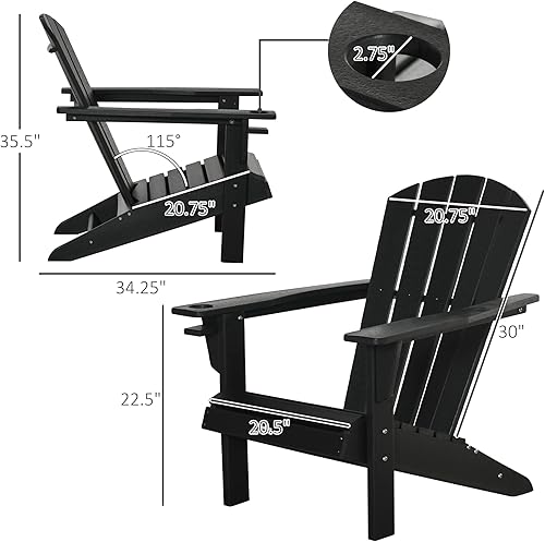 Miniatura 3 de Outsunny Silla Adirondack con soporte para tazas, silla de patio para todo tipo de clima, tumbona de polietileno de alta densidad, asiento para