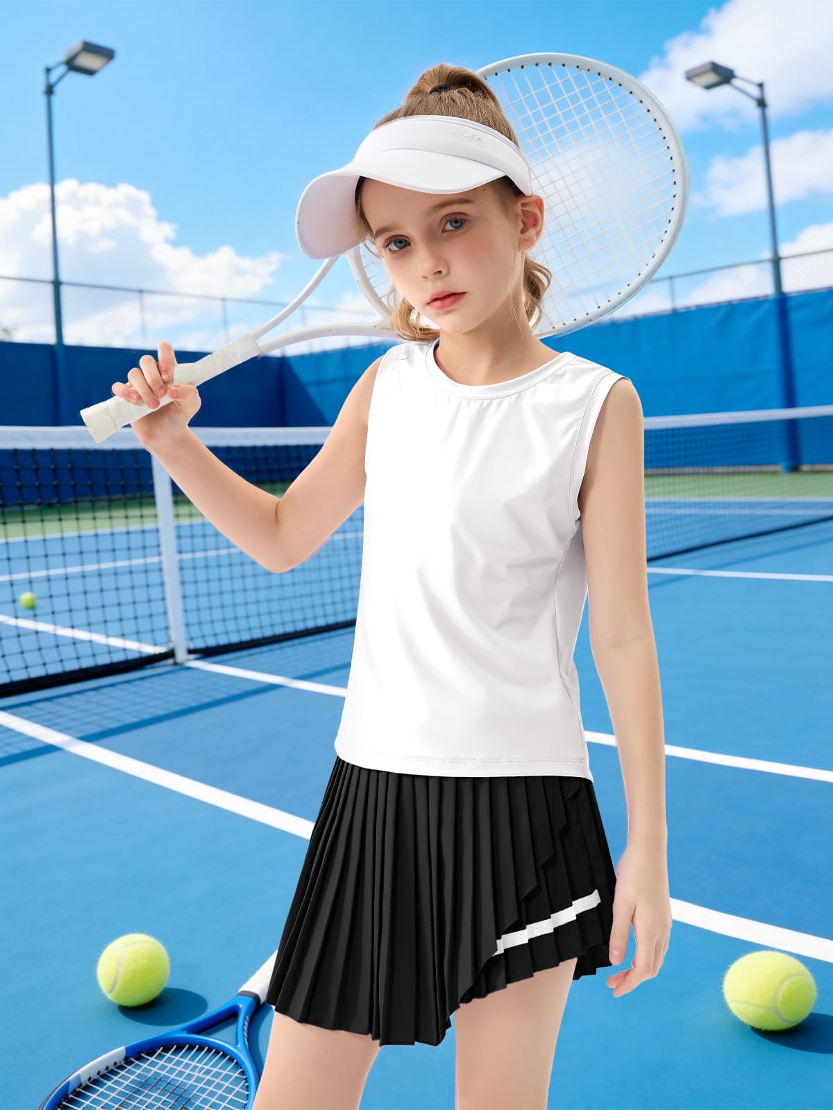 Rolanko Set con gonna da ragazza, canotta senza maniche e gonna a pieghe, 2 pezzi, per tennis, danza, corsa, ginnastica, abbigliamento atletico