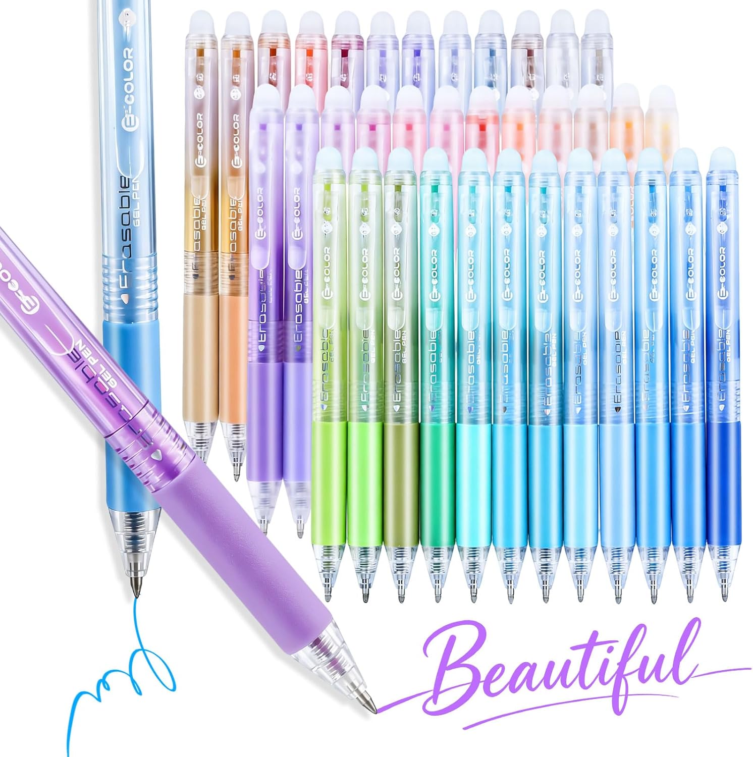 36 Colors Erasable Gel Pens, Retractable Clicker 0.7mm Fine Point, Friction Eraser Pen, Smooth Writing Multicolor Gel Pens for Writing, Drawing, Planners, Crossword Puzzles, School & Office