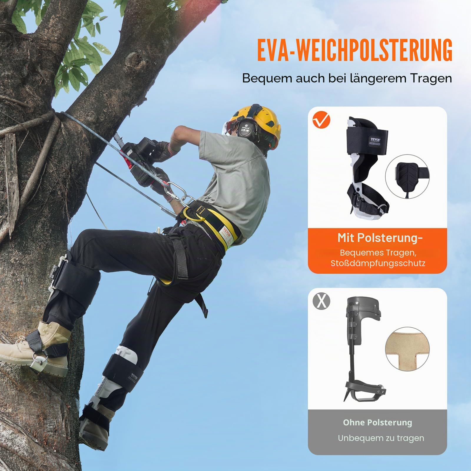 VEVOR Baumkletterspikes, 1 Paar höhenverstellbare Kletterspuren, 158.8 kg Tragfähigkeit, Baumkletterausrüstung mit Gurten, Baumpflegerausrüstung für Kletterer, Jagd, Obstpflücken