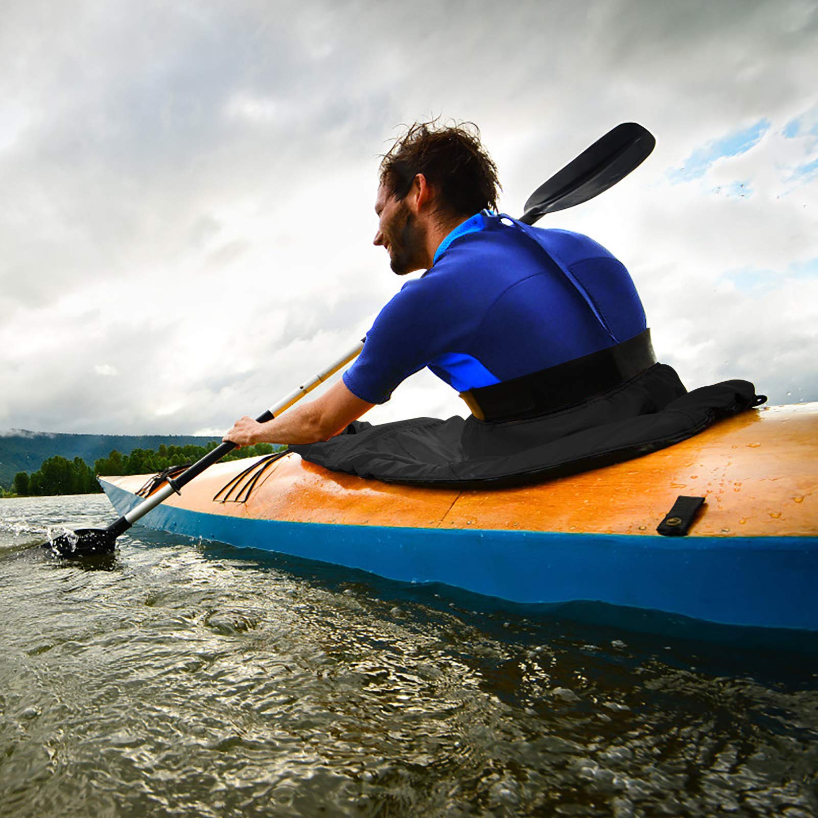 Kajak-Sprührock Universal, Universal Verstellbarer Nylon-Kajak-Sprührock wasserdichte Abdeckung Kajak-Zubehör Wassersport-Zubehör Kajak Spray Rock Kayak Zubehör Nylon Wasserdichte (Schwarz)