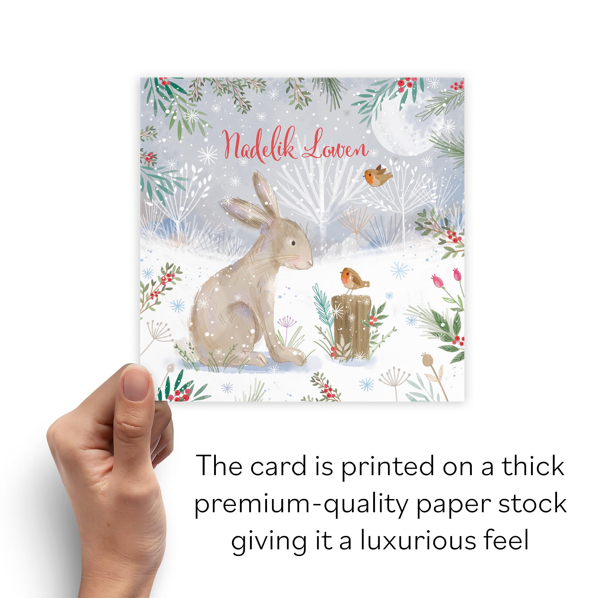 Hunts England, Cornish Cute Hare Christmas Card, Nature's Treasures, Cornish Language Card - Image 3