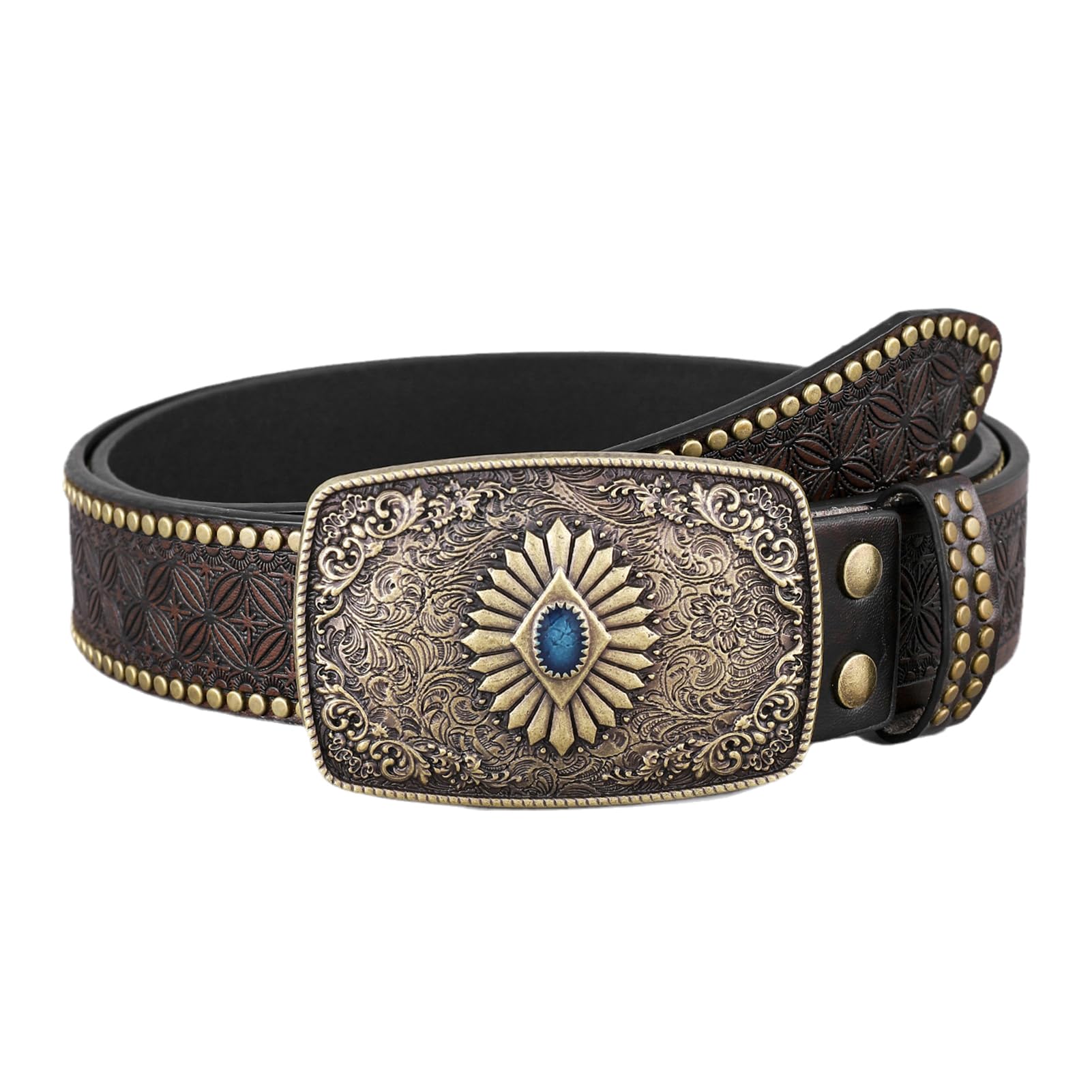 pasek, Paski damskie i męskie, wzór vintage, tłoczona skóra, kowbojski pasek, szerokość 38 mm